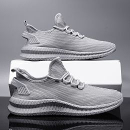 Breathable Cozy White Sneaker Mesh Men Casual Shoes Trendy Lace-Up Lightweight Black Walking Tenis Outdoor Spring Summer Autumn (Color: Gray, size: 45)