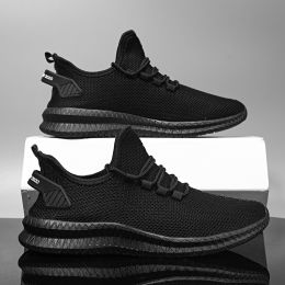 Breathable Cozy White Sneaker Mesh Men Casual Shoes Trendy Lace-Up Lightweight Black Walking Tenis Outdoor Spring Summer Autumn (Color: Black, size: 45)