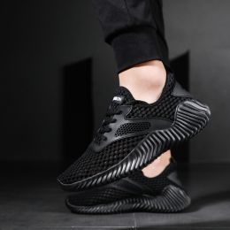 Mesh Breathable Sneakers Hot Sale Men Boy High Quality Comfortable Lightweight Shoes Tenis Grey White Black Spring Summer Autumn (Color: Black, size: 45)