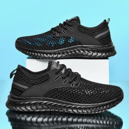 Summer Outdoor Breathable Casual Comfortable Trainers New 2022 White Men Walking Tenis Sneakers High Quality Mesh Running Shoes (Color: Black, size: 44)