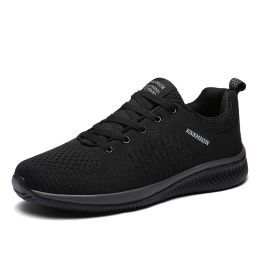 Outdoor Fitness Running Walking Trainers Men Casual Lightweight Lace-up Tenis Walking Sneakers Comfortable Breathable SportShoes (Color: Black, size: 44)