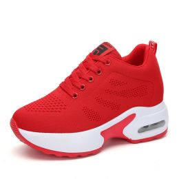 Women High Top Walking Footwear 9 Cm Wedges Sports Shoes Thick Sole Fitness Sneakers Outdoor Ladies Running Jogging Trainers (Color: Red Women Shoes, size: 39)