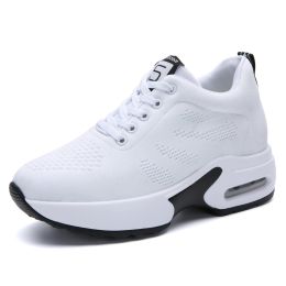 Women High Top Walking Footwear 9 Cm Wedges Sports Shoes Thick Sole Fitness Sneakers Outdoor Ladies Running Jogging Trainers (Color: White Women Shoes, size: 39)