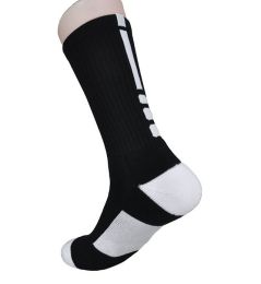 Men 2Pairs/Lot custom terry cushioned wholesale elite factories basketball sports socks L size (Color: Black with white, Quantity: 2Pairs)