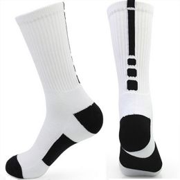 Men 2Pairs/Lot custom terry cushioned wholesale elite factories basketball sports socks L size (Color: White with black, Quantity: 2Pairs)