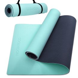 COOLMOON 1/4 Inch Extra Thick Yoga Mat Double-Sided Non Slip,Yoga Mat For Women and Men,Fitness Mats With Carrying Strap,Eco Friendly TPE Yoga Mat , P (Color: Cyan)