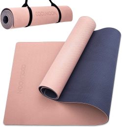 COOLMOON 1/4 Inch Extra Thick Yoga Mat Double-Sided Non Slip,Yoga Mat For Women and Men,Fitness Mats With Carrying Strap,Eco Friendly TPE Yoga Mat , P (Color: Pink1)