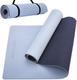 COOLMOON 1/4 Inch Extra Thick Yoga Mat Double-Sided Non Slip,Yoga Mat For Women and Men,Fitness Mats With Carrying Strap,Eco Friendly TPE Yoga Mat , P (Color: Grey)