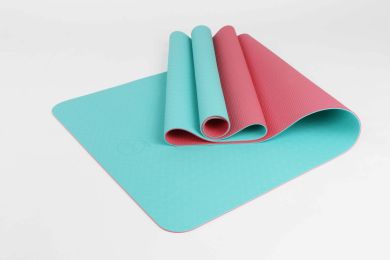 2 Tone TPE Premium Yoga Mat (Color: Blue-Pink)