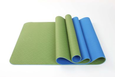 2 Tone TPE Premium Yoga Mat (Color: Fabric Green-Dark Blue)