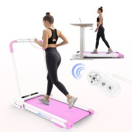 FYC 2 in 1 Under Desk Treadmill - 2.5 HP Folding Treadmill for Home;  Installation-Free Foldable Treadmill Compact Electric Running Machine;  Remote C (Color: Pink)